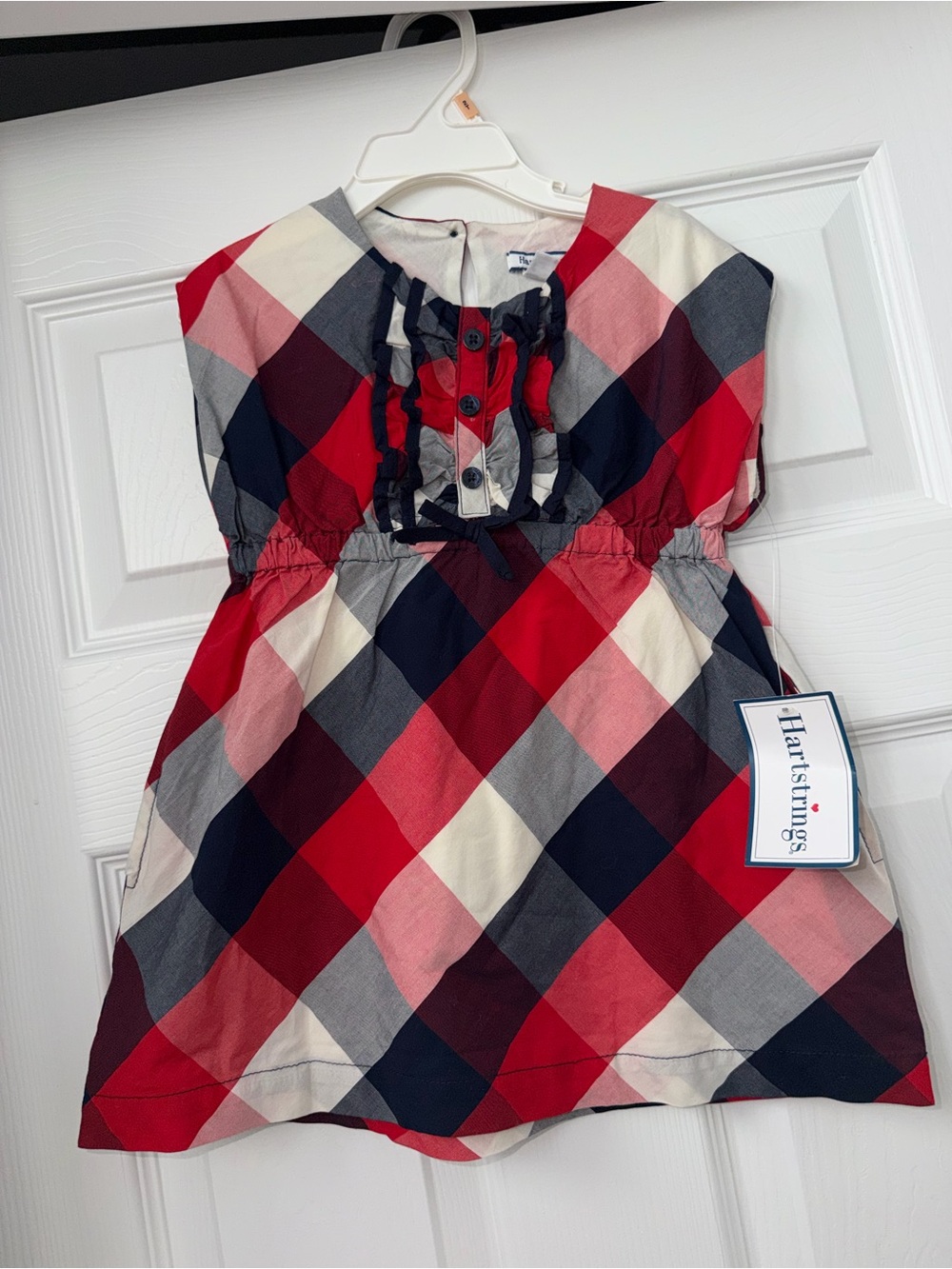 NWT Hartstrings Red Navy Plaid Dress 2T Ruffle Button Front Elastic Waist